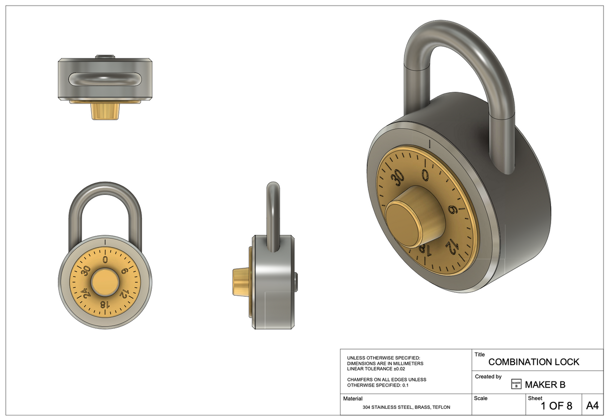 Level Lock Drawings Combination Lock (DRAWINGS) – MAKER B